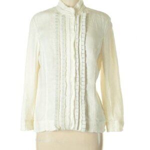 Philippe Adec Women's Size 4 Blazer Jacket Ivory Pleated Snap Up Silver Fringe